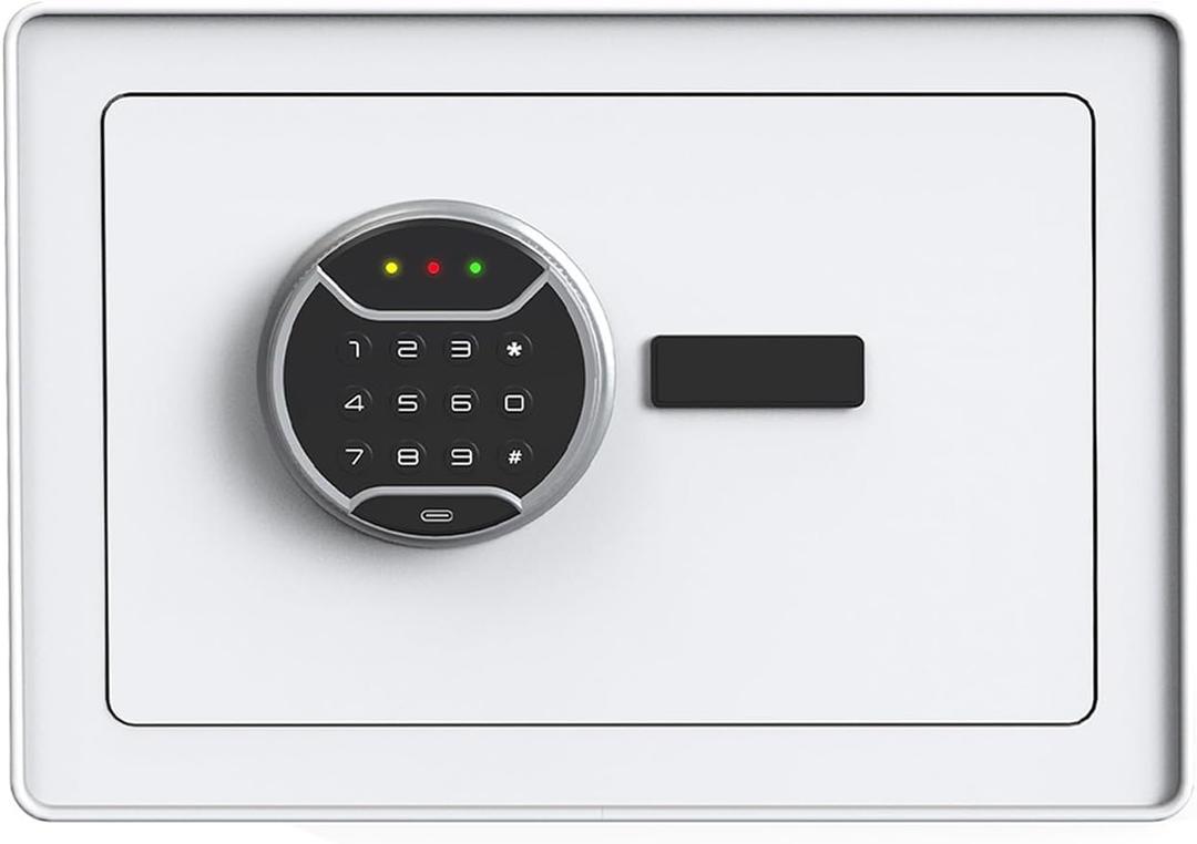 Home Safe with Digital Keypad Safe box, Anti-Pry Design, Alarm, White, 9.84D x 13.78W x 9.84H