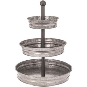 3 Tier Serving Tray Vintage Galvanized Metal Stand Kitchen Tiered Home Farmhouse Style Decor Rustic Country Cupcake Stand Bar Accessories for Indoor Outdoor Use Silver