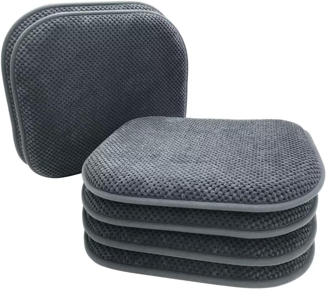 6 x Grey Foam Seat Cushions Kitchen Chairs Pads for Dining Chairs 6 Pack Non Slip Patio Seat Cushions Washable U Shaped Soft Thick Large Metal Wooden Chair Cushions,17" x 15"
