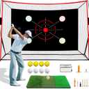 Golf Net, 10x7FT with Golf Practice Mat, Hitting Aid Net with Multi Targets Training for Backyard Driving Chipping Indoor Outdoor Use, 7-Ply Anti-Tear Netting & Carry Bag, Gifts for Men Dad Him Golfer