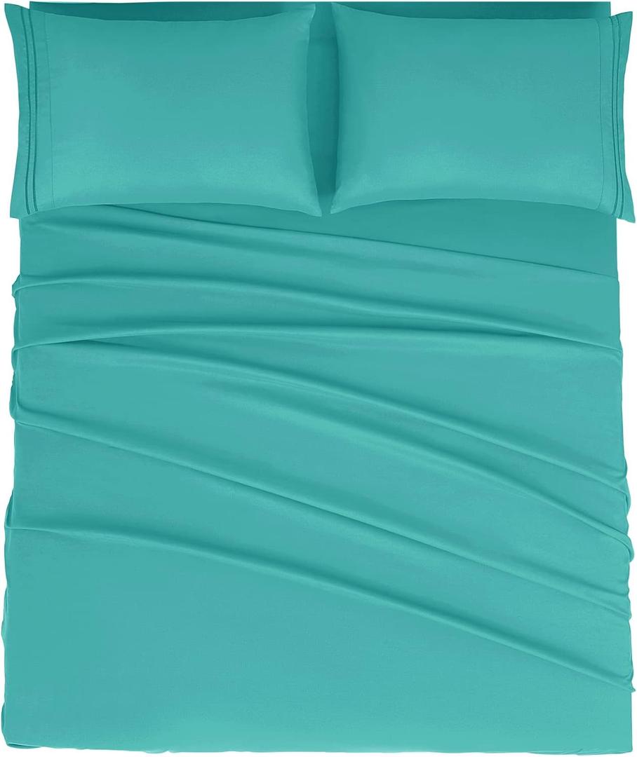 Mejoroom California King 1800 Thread Count Bed Sheets Set, Deep Pocket, Wrinkle & Fade Resistant, Hypoallergenic, 4Pcs Including Fitted & Flat Sheets, Teal