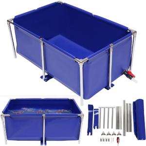 Canvas Above Ground Fish Pond with Steel Frame, Drain Valve, Blue Aquarium Pool, Koi Pond, Foldable Water Storage, Display Show Tank Canvas Above Ground Fish Pond with Steel Frame, Drain Valve, Blue Aquarium Pool, Koi Pond, Foldable Water Storage, Display Show Tank