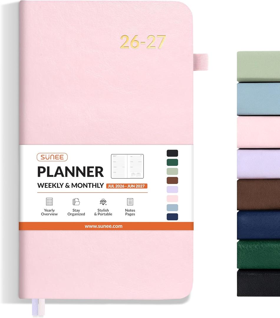 SUNEE 2026-2027 Pocket Weekly Planner for Purse 3.5" x 6" - 12 Month (July 2026 - June 2027) Academic Year Calendar, Pocket Size Planner, Hardcover, Note, 100 GSM Paper, Pink