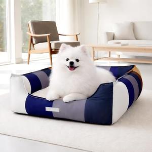 PETNOVO Small Dog Bed & Cat Bed, Washable Removable Cover, Reversible Fleece Cushion, Non-Slip Bottom, Cute Rainbow Designer Pet Nest with Recyclable Gift Box, 25.6 x 17.7 in, Rainbow B