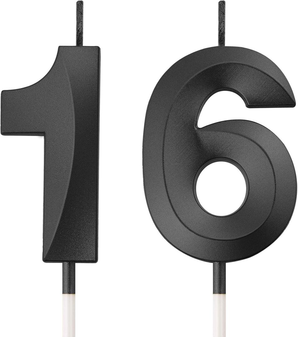 BBTO Birthday Candles Number Candles Cake Topper Decoration for Birthday Wedding Anniversary Celebration Supplies(Black,16th)