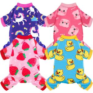 4 Pack Dog Pajamas Soft Lightweight Dog Recovery Suit Onesie Clothes for Small Medium Pet Dogs (XXL (Back: 16.5",Chest: 22", Neck: 12.5"), Unicorn,Pig,Strawberry,Duck)