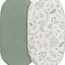 Muslin Bassinet Sheet Compatible with Hospital Bassinet, Simmons Kids by The Bed Twin City, Graco Pack n Play Close2Baby Bassinet(not playard), 2 Pack Cotton Fitted Roman Green & Botanical Leaf