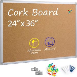 Board2by Cork Board Bulletin Board 24" x 36", Silver Aluminium Framed 2x3 Corkboard, Office Board for Wall Cork, Large Wall Mounted Notice Pin Board