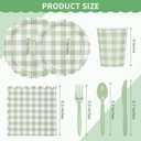 175Pcs Gingham Party Supplies for 25 Guests Scalloped Plates and Napkins set Green and White Paper Plates Disposable Plaid Cocktail Napkin Checkered Dinner Party Set Cutlery for Baby Shower Wedding