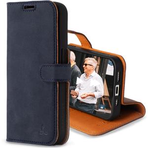 Snakehive Leather Wallet for iPhone 15 Pro - Real Leather Wallet Phone Case - Genuine Leather with Viewing Stand and 3 Card Holder - Flip Folio Cover with Card Slot (Navy) (Navy - Suede Like)
