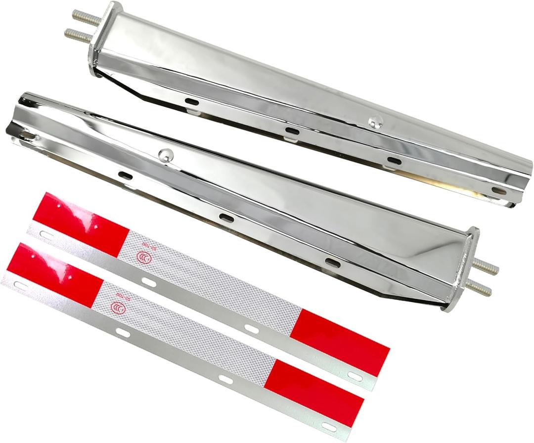 Stainless Steel Straight Spring Loaded Mud Flap Hangers Brackets Mudflap Holders Mounts Set 1-1/8" Bolt Spacing 30" Length with Aluminum Reflective Tapes fit for Semi Trucks, 2 pcs