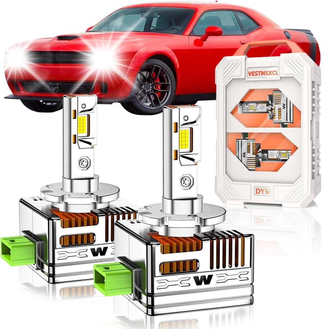 D3S HID Bulbs Fit for Dodge 2015-2021 Challenger, 2011-2020 Charger, Dart 30000LM 6000K White, Dual-sided 30 Chips, Xenon HID Light Replacement, 800% Brightness, Plug and Play, Pack of 2