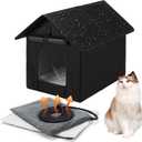 Heated Outdoor Cat House Double Door Heater Cats Shelter, Weatherproof Foldable Heat Kitty House with Kitten Heating Pad Bed for Feral Barn Cat Puppy Outside Pets in Winter (13.3"W*16.9"D*16.5"H, Black)