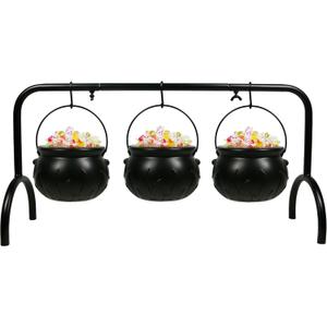 Halloween Cauldron on Rack - Set of 3 Witches Serving Bowls, Candy Bowl, Black Plastic Decor for Party Decoration
