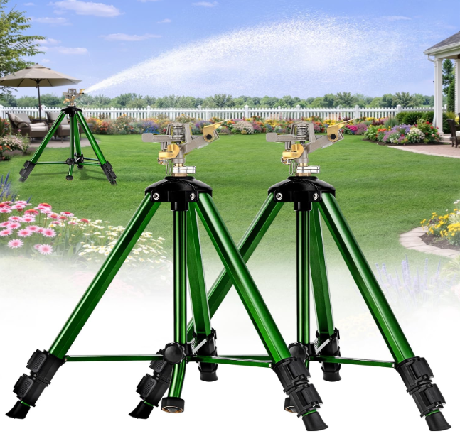 Impact Lawn Sprinkler with Tripod Stand, Adjustable 0360° Rotating Sprinklers for Yard & Garden, Wide Coverage Garden Hose Sprinkler Fits 3/4" Hose for Grass Watering (2packs)