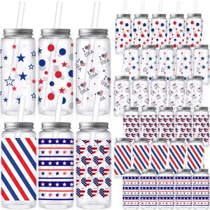 Skylety 30 Pcs 4th of July Plastic Cups with Lids and Straws 13. 5 oz Independence Day Plastic Cups Reusable Cute Tumbler for American 4th of July Party Favor Patriotic Supplies