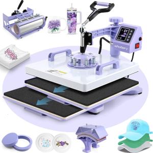 Whubefy Heat Press 15x15, 5 in 1 Heat Press Machine with 30oz Tumbler Sublimation, Shirt Press, Hat Press, Slide Out Press Machine, Pro 360Swing Digital Heat Transfer Combo for Shirt Cap Mug Plate