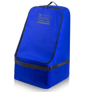 Blue Car Seat Travel Bag with Zipper for Airplane  Secure, Water-Resistant 900D Fabric with Padded Shoulder Straps, Luggage Tag, Non-Slip Base & 20x20x35 Inch Size (Blue)