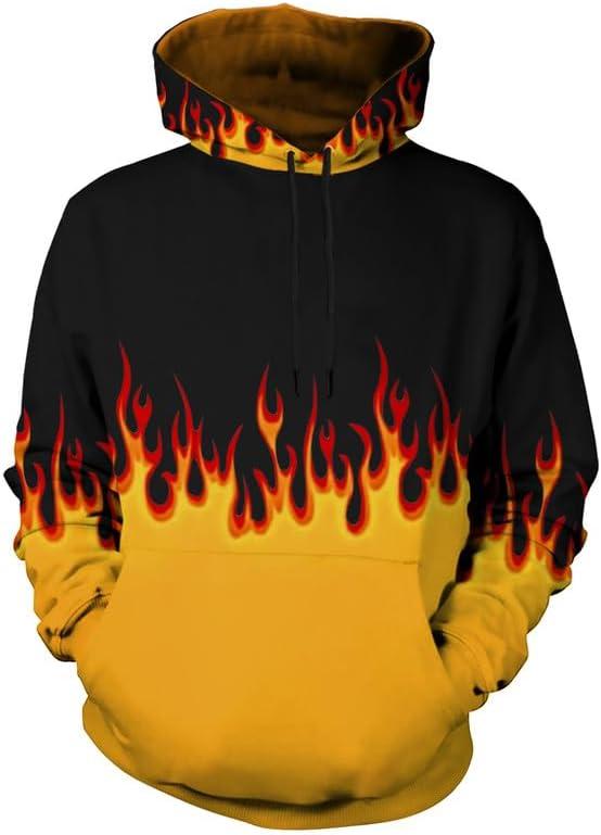 Arvilhill Men's Halloween Costume Hoodies Adult Cosplay Funny Print Pullover with Pocket (S-3XL) (Yellow - Fire)