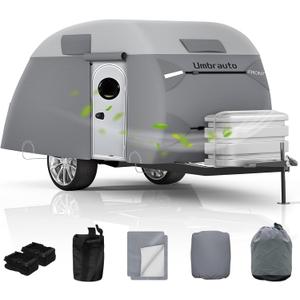 Umbrauto Teardrop Travel Trailer Cover Fits 5'-8' Trailers, 7 Layers Top Heavy Duty Waterproof Camper Cover with Windproof Strap for R-Pod Trailers, Clamshell Trailers