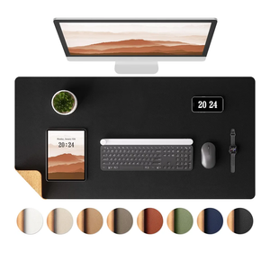 Aothia Dual-Sided Desk Pad - 25.6x13.7 inches Leather Desk Mat, Natural Cork Desk Pad Protector, Large Mouse Pad for Desk, Waterproof Desk Blotter Pad, Desk Writing Pad for Office Work/Home, Black