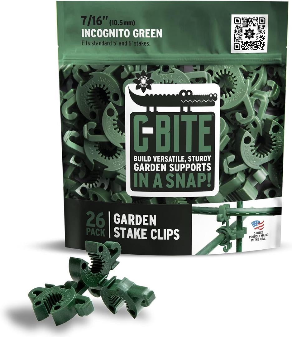 Plant Support Clips | Tomato Cage Connectors for Trellis, Garden Stakes, Wire Fence, Climbing Plants, Vine, Gardening, Indoor Plants & Hydroponics Growing (Incognito Green - 26 Pack)