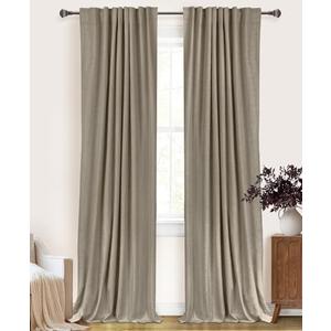100% Blackout Shield Linen Blackout Curtains for Bedroom 96 Inches Long, Back Tab/Rod Pocket Living Room Drapes, Thermal Insulated Blackout Curtains 2 Panels Set, 50" W x 96" L, Faux Linen