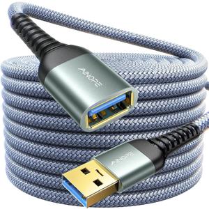 AINOPE USB Extension Cable, USB Extender, USB 3.0 Extension Cable, Male to Female Cord High Data Transfer Compatible with Webcam, Keyboard, Flash Drive, Hard Drive,Printer,16FT,Grey