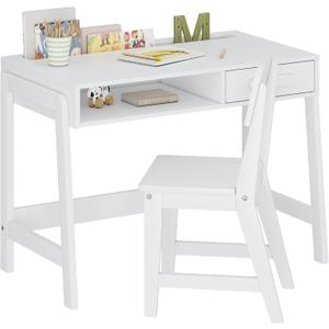 UTEX Kids Desk and Chair Set, Study Desk for Kids with Storage Bins, Wooden Children Study Table, Student Writing Desk for Bedroom & Study Room (1 Open & 1 Drawer)