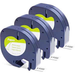 DYMO LetraTag Refills, Replacement for Dymo Label Maker Refills, 91330 Paper Label Tape 12mm (1/2" x 13ft) Compatible Dymo Lables for Letra Tag 100H 100T 200B QX50 (Black on White, 3 Pack)