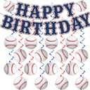 KORHONEN Baseball Birthday Party Decorations, Birthday Happy Birthday Banner and Hanging Swilrs for Boys&Adults