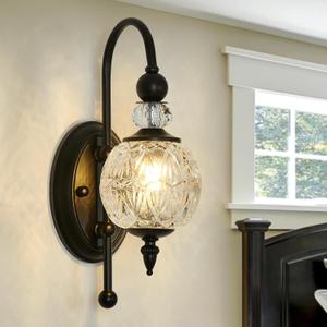 Piepooye Vintage Black Wall Sconce with Glass Globe Shade Mid Century G9 Bulb Wall Light Indoor Wall Lamp for Bathroom Farmhouse Bedroom Living Room Hallway