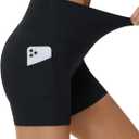 THE GYM PEOPLE Women's High Waist Yoga Shorts 5" Stretchy Tummy Control Biker Workout Running Short with Side Pockets (Black)