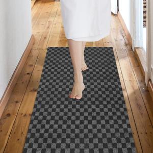 Custom Size Backed Non-Slip Area Rugs Runner, Easy Clean, Waterproof Runner Rugs for Hallway Entryway, Kitchen, Laundry, 2FT x 6FT, Gray Checkered