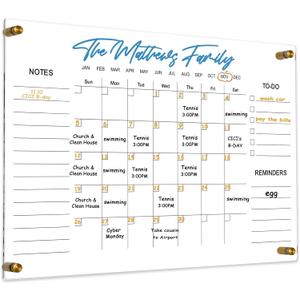 Clear Acrylic Calendar Dry Erase for Wall, Family Planner, Monthly Calendar Dry Erase Whiteboard for Home, Office, 24" x 16" Reusable White BoardYL-4060