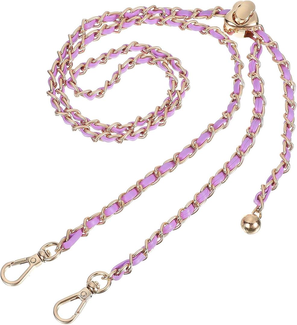 Uxcell 47.2'' Adjustable Purse Chain Strap, Metal Leather Replacement Chain Strap for Handbag Shoulder Crossbody Bag Clutch Wallet (Purple, Gold Chain)