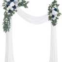Olalaka Dusty Blue Artificial Wedding Arch Flowers Kit (Pack of 3) with 26Ft White Shiny Arch Draping Fabric for DIY Wedding Party Ceremony Reception Backdrop Floral Decoration