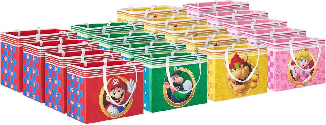 Hallmark Nintendo 4" Mini Gift Bags (Mario, Luigi, Princess, Bowser) Tiny Bags for Party Favors, Gift Cards, Classroom Treats