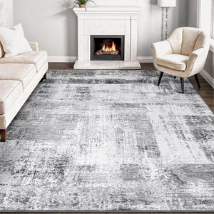 Rugflix 8x10 Large Area Rugs for Living Room, Abstract Washable Rug, Non-Slip, Stain Resistant, Soft Low Pile Carpet, Indoor Grey Rug for Bedroom, Dining Room, Home Office