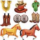 12 Pcs Western Cowboy Themed Horse Balloon Kit, Western Party Decorations Including Horse Boots Hats Cactus Horseshoes Wheels Balloons for Cowboys and Cowgirls Birthday Party Decoration