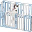 BUMUBI Dog Playpen Fence Clear Pet Puppy Foldable Kennel for Large Medium Dogs Plastic Puppy Enclosure for Cat Rabbit Indoor Whelping Box for Dogs with Gate (Blue + White, 16 Panels+1 Door)