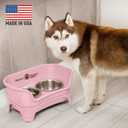 Neater Feeder - Express Model w/Slow Feed Bowl - Mess-Proof Dog Bowls (M/L, Pink) Made in USA Elevated, No Spill, Non-Tip, Non-Slip, Raised Stainless Steel Food/Water Pet Bowls Aid Digestion