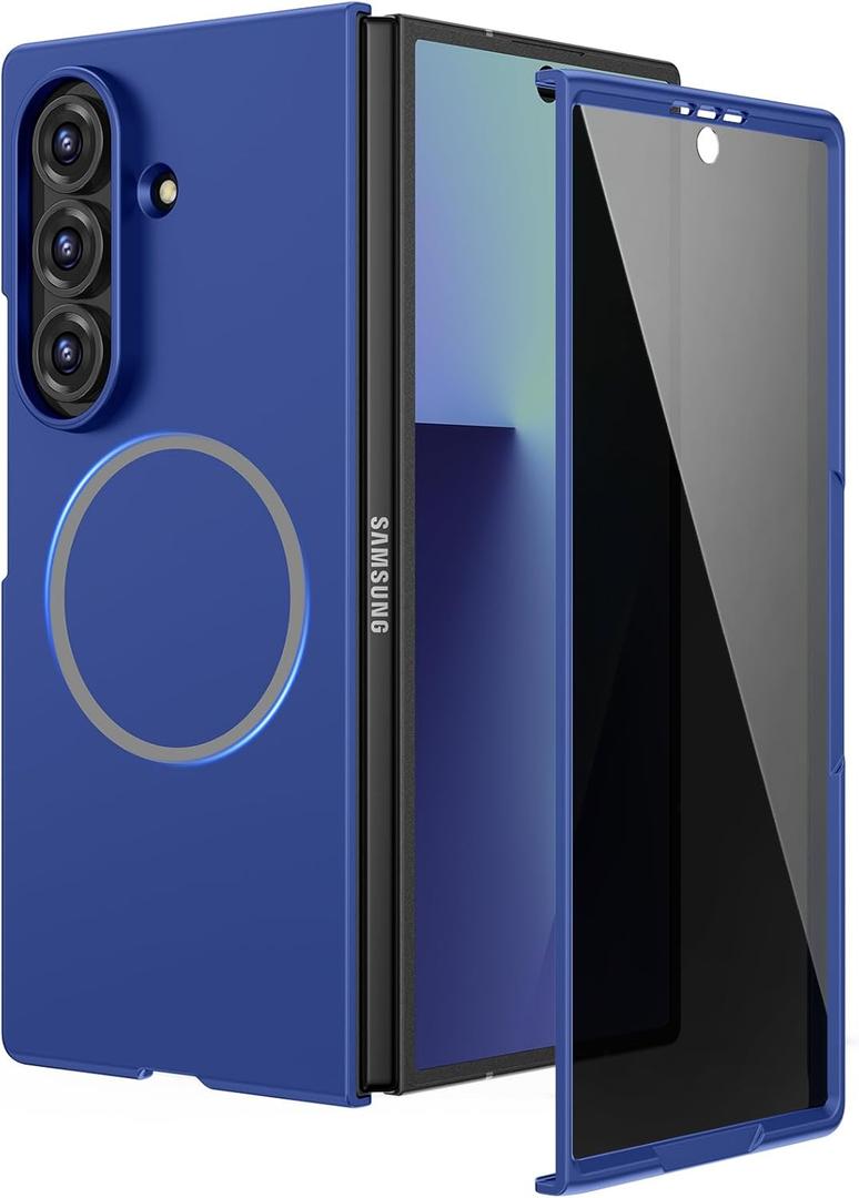 Ruky for Samsung Z Fold 7 Slim Case, Hard PC Shockproof Cover with Built-in Privacy Screen Protector & Compatible with MagSafe Protective Phone Case for Samsung Galaxy Z Fold 7 5G, Blue Shadow