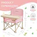 Portable Baby Chair,Portable 3-in-1 Baby Booster Seat with Tray, Folding Toddler High Chair for Travel, Camping, Home & Dining, Easy to Clean & Store, Safe with Child Safety Belt Carry Bag(Pink)