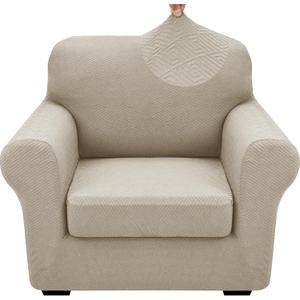 XINEAGE 2026 New 2 Pieces Chair Covers with Arms Super Stretch Chair Slipcover for Living Room Pet Dog Universal Slip Cover Anti Slip Armchair Furniture Protector (Khaki), 31"-46"(1 Cushion)
