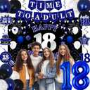 18th Birthday Decorations for Boys Girls, Blue Black Happy 18th Birthday Party Decorations, Time To Adult Birthday Banner, Foil Balloons 18, Backdrop, Balloons, Hanging Swirls, Birthday Card Set 43pcs