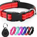 azuza Reflective Dog Collar with Airtag Holder, Soft Neoprene Padded Pet Collar with ID Tag Ring, Adjustable for Medium Dogs, Red(Medium (Pack of 1))