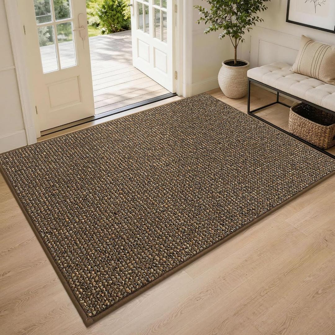 BEQHAUSE Dirt Trapper Door Mat 48" x 72", Non-Slip Washable Doormats, Brown