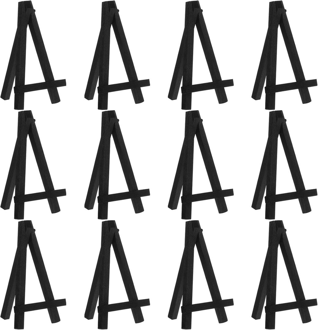 Chuangdi 12 Pieces 5 Inch Black Mini Wood Display Easel, Holder for Small Canvases, Cards, Photos, Notices, Etc