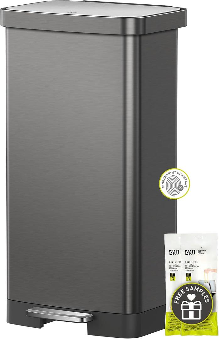 EKO Hudson Stainless Steel 75 Liter/20 Gallon Large Kitchen Trash Can, Tall Step Garbage Can with Rear Bag Storage Compartment, Gunmetal